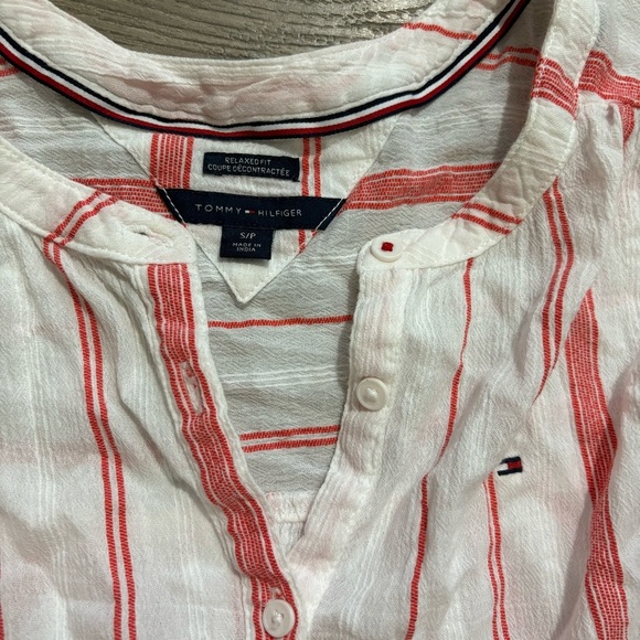 Tommy Hilfiger Women's Relaxed Fit White Orange Striped Button-Down Top Sz S - Picture 6 of 7